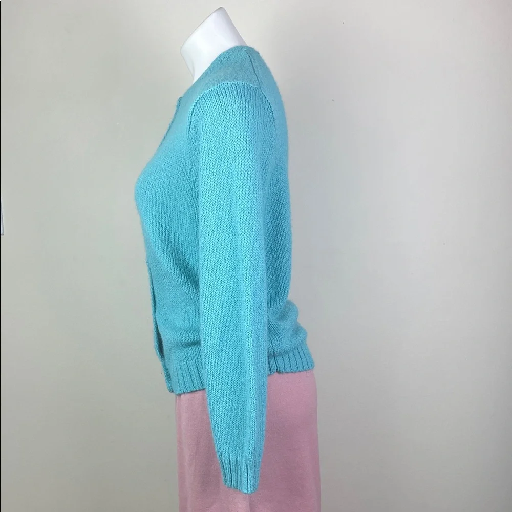 Leon Levin Hand Loomed Turquoise Cardigan - Picture 8 of 8